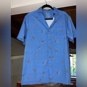 Kahala Mens Size Small Hawaiian Aloha Shirt, Tako Tides Blue Color Sporty Golf